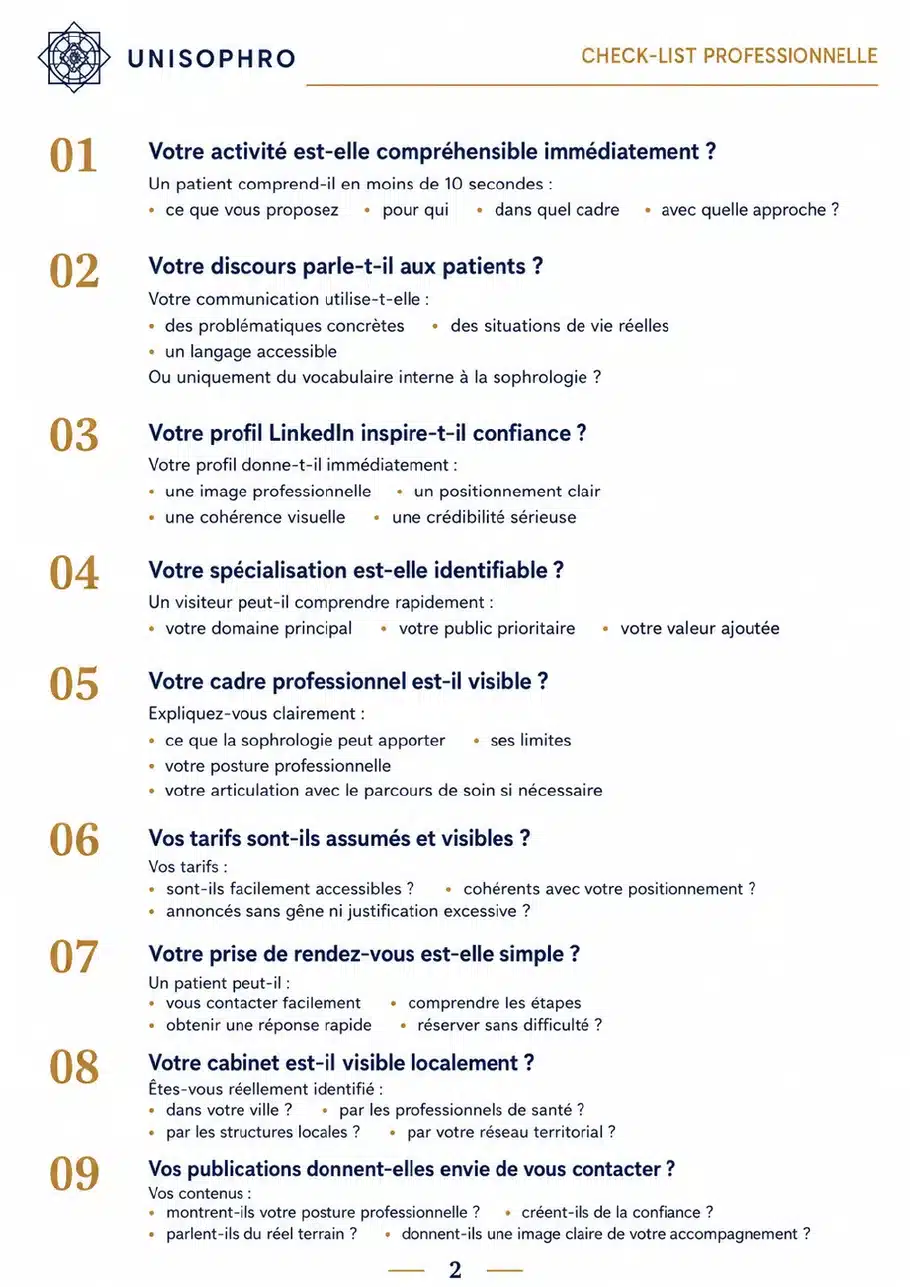 Aperçu de la check-list cabinet de sophrologie – premiers points de contrôle